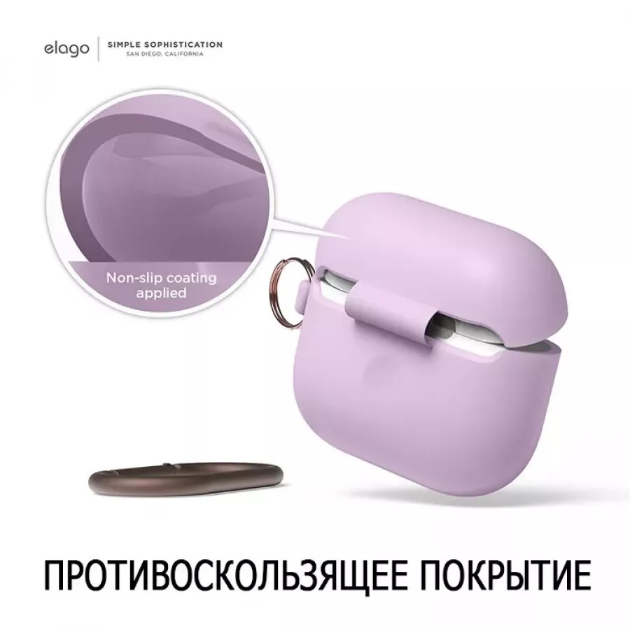 Купить Силиконовый чехол Elago Silicone Hang Lavender grey для AirPods 3 (2021), лавандовый в Сочи. Вид 2
