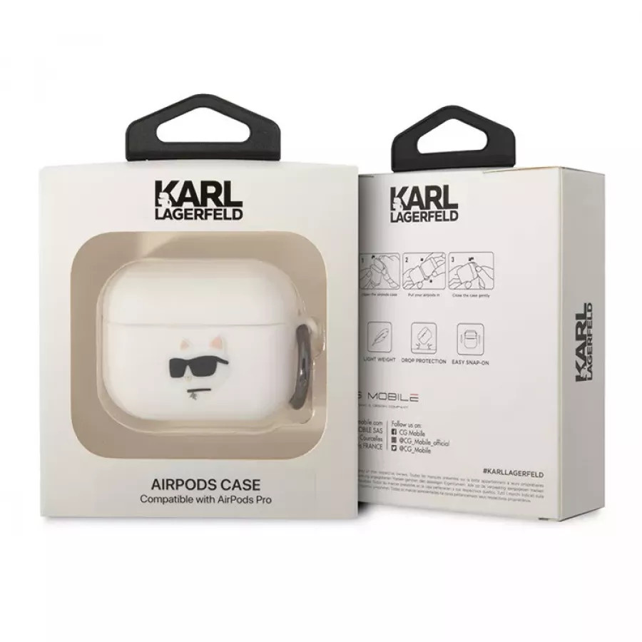 Купить Чехол Lagerfeld Silicone case with ring Choupette для Airpods Pro, белый в Сочи. Вид 3