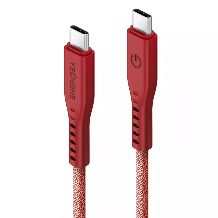 Купить Кабель EnergEA FLOW USB-C to USB-C PD240W 5A Nanoweave Magnetic tie, 1.5м, красный в Сочи. Вид 1