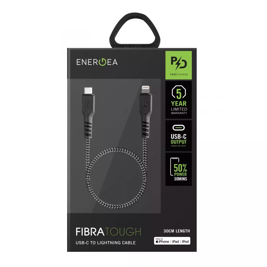 Купить Кабель EnergEA FibraTough USB-C - Lightning MFI 30см, черный в Сочи. Вид 2