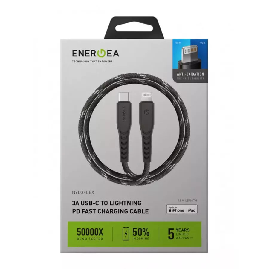 Купить Кабель EnergEA FibraTough USB-C - Lightning MFI 1.5м, черный в Сочи. Вид 5