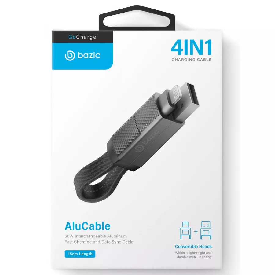 Купить Кабель EnergEA Bazic AluCable 4-in-1 (In USB-A/C, Out USB-C/Lightning) 60W, 15см, черный в Сочи. Вид 6