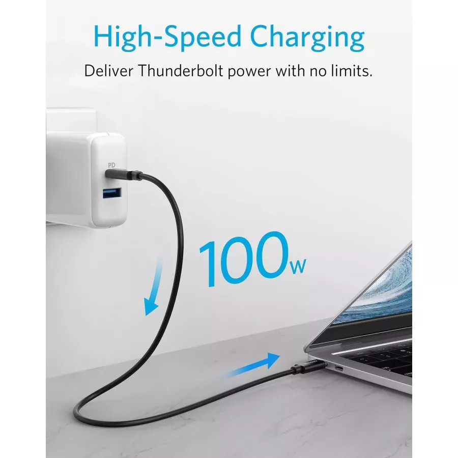 Купить Кабель Anker USB-C to USB-C ThunderBolt 3.0 100Вт, 40Гбит/с  0.5м, черный в Сочи. Вид 3