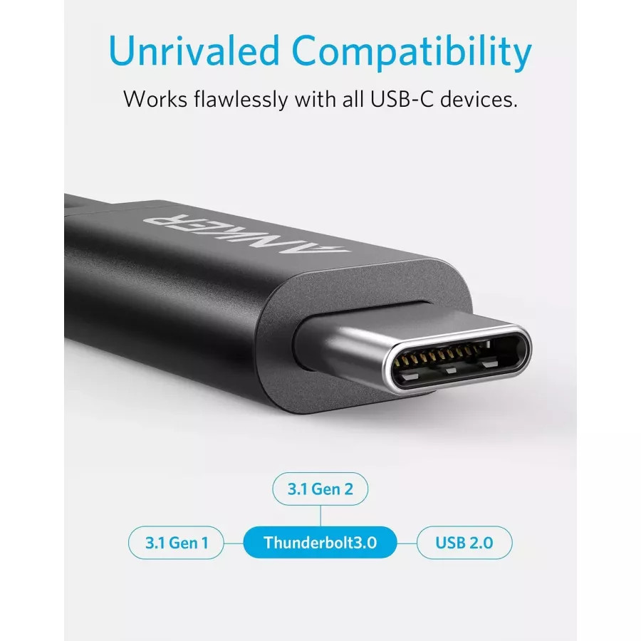 Купить Кабель Anker USB-C to USB-C ThunderBolt 3.0 100Вт, 40Гбит/с  0.5м, черный в Сочи. Вид 4