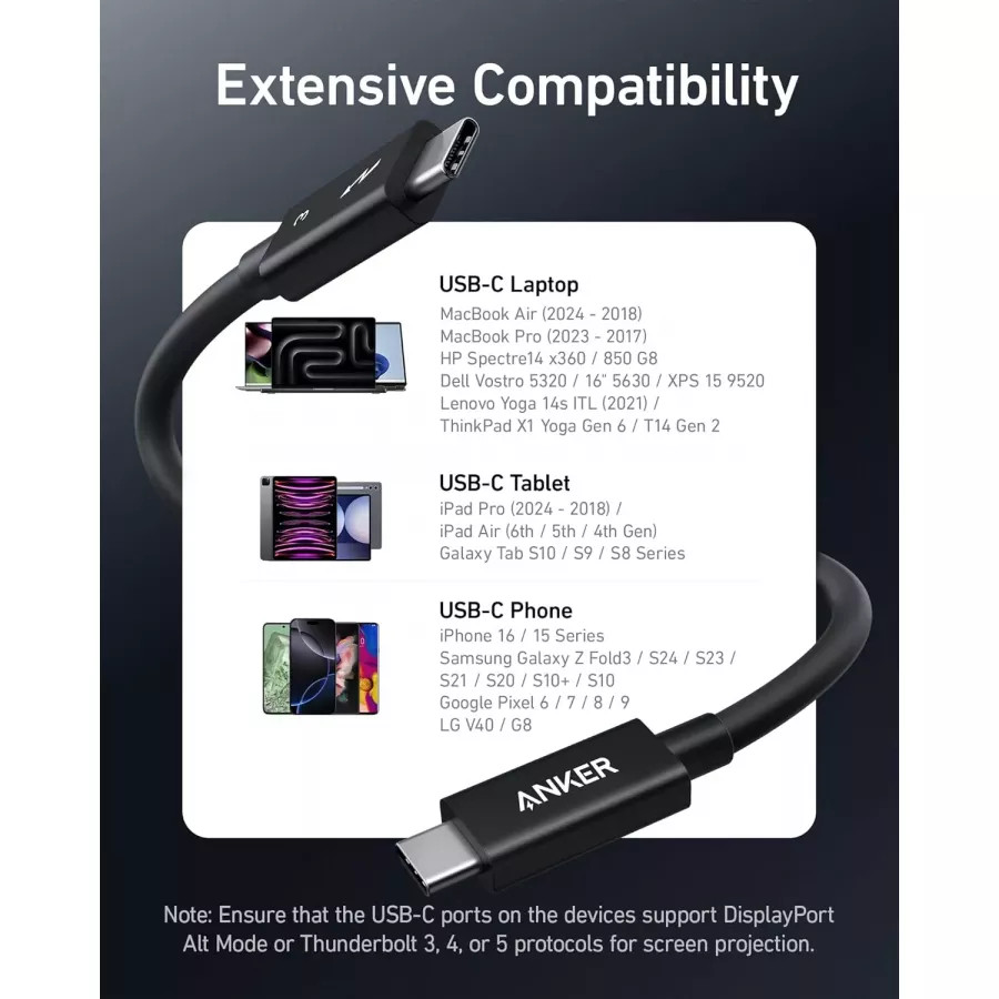 Купить Кабель Anker USB-C to USB-C ThunderBolt 3.0 100Вт, 40Гбит/с  0.5м, черный в Сочи. Вид 7