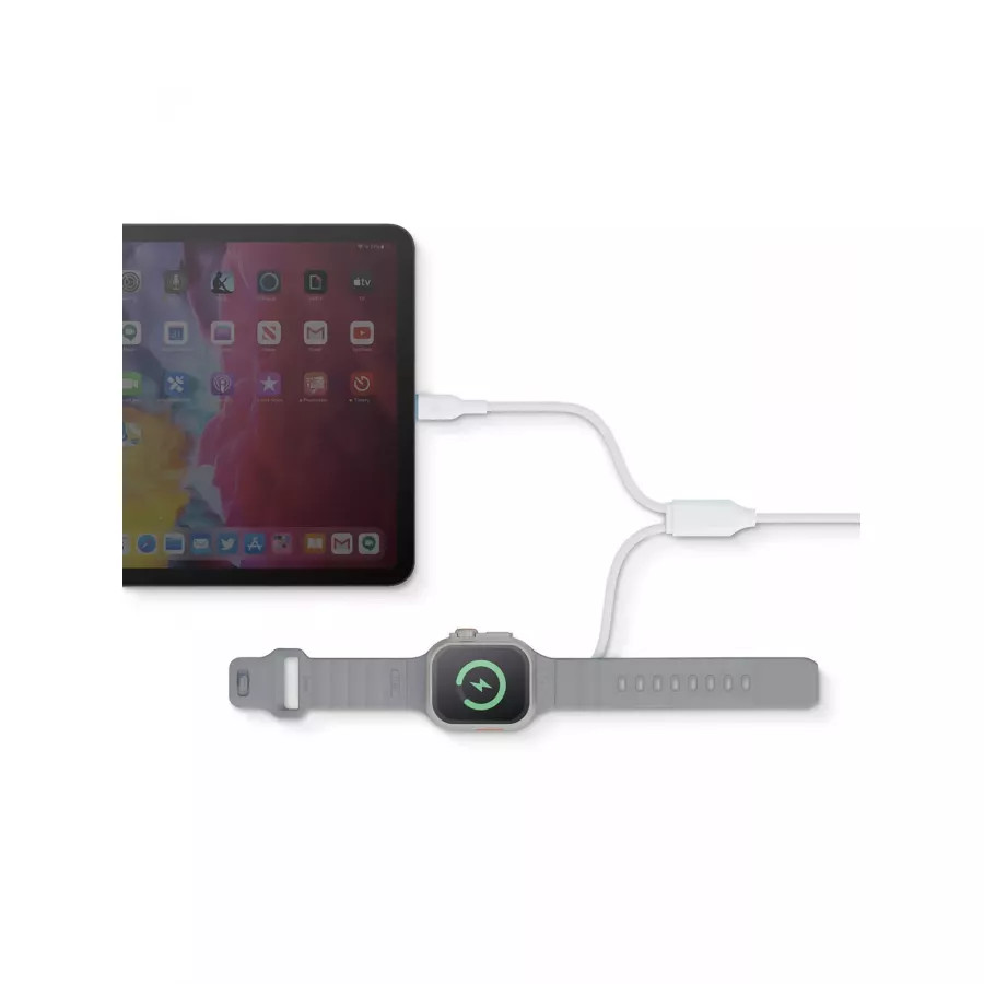 Купить Зарядный кабель EnergEA ЗУ Bazic GoCharge Deuce 2in1 USB-C to AW 1.8м для Apple Watch, White в Сочи. Вид 3