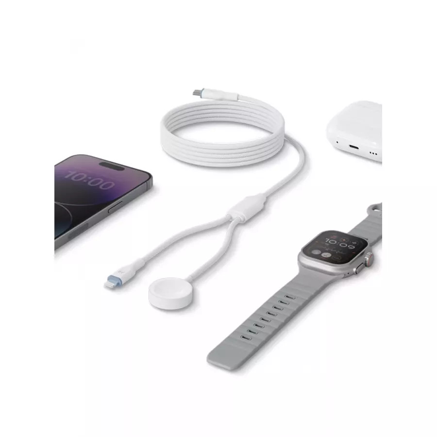 Купить Зарядный кабель EnergEA ЗУ Bazic GoCharge Deuce 2in1 USB-C to AW 1.8м для Apple Watch, White в Сочи. Вид 4