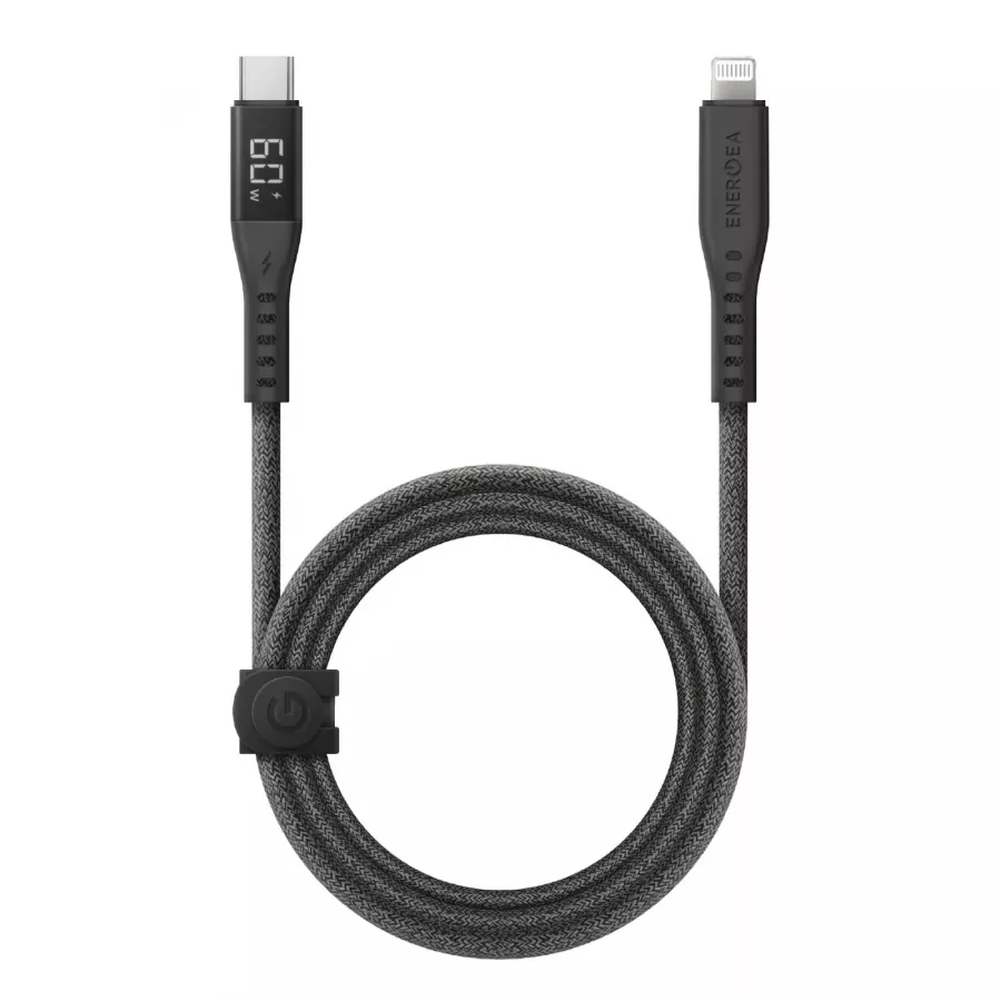 Купить Кабель EnergEA FLOW USB-C to Lightning C94 PD60W 3A DISPLAY Nanoweave Magnetic tie, 1.5м, черный в Сочи. Вид 1