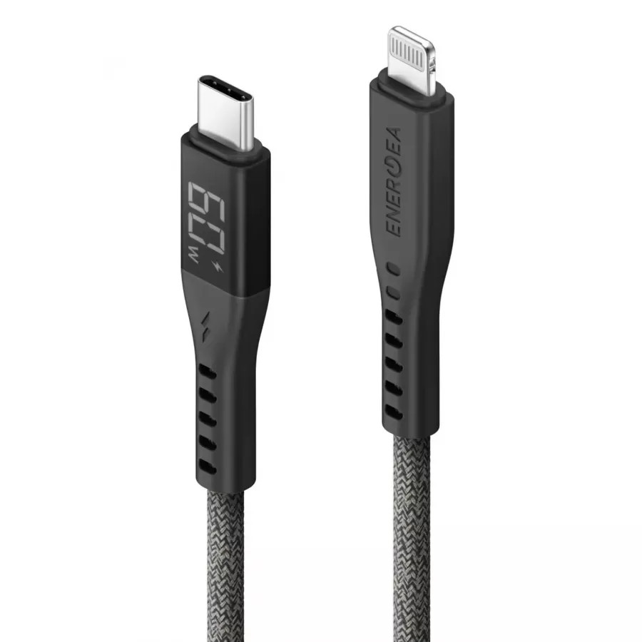 Купить Кабель EnergEA FLOW USB-C to Lightning C94 PD60W 3A DISPLAY Nanoweave Magnetic tie, 1.5м, черный в Сочи. Вид 2