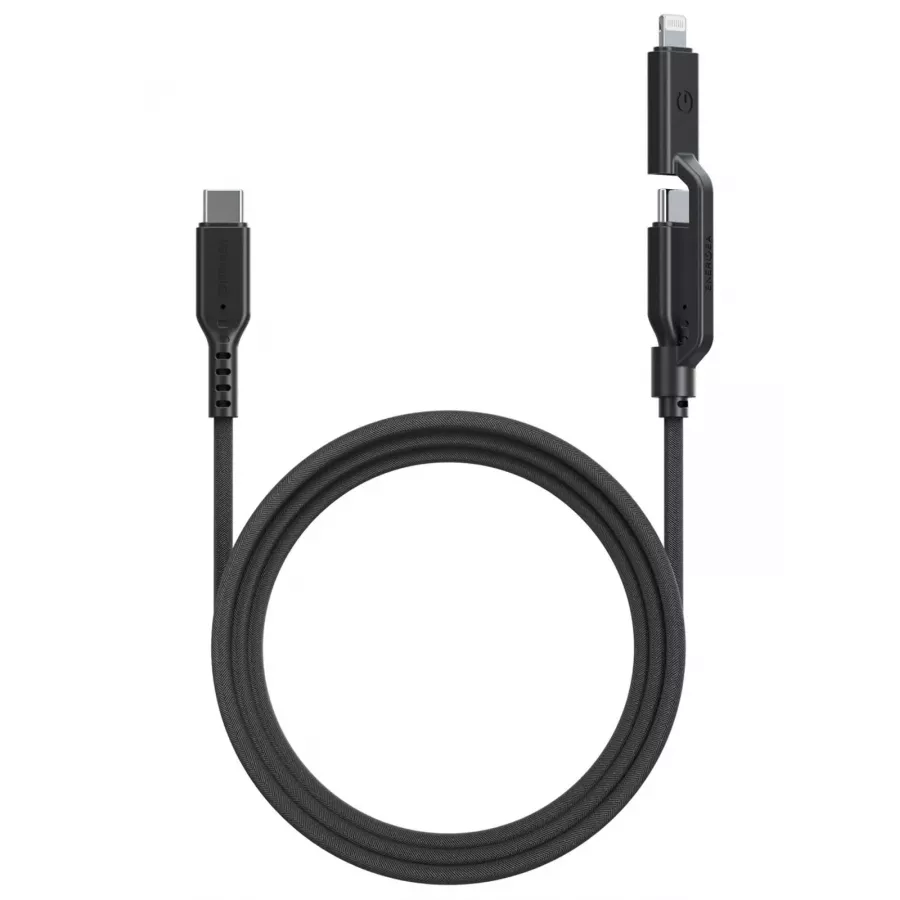 Купить Кабель EnergEA FLOW Duo USB-C to USB-C PD240W/480Mbps 5A + Lightning MFI PD60W 3A Nanoweave, 1.5м, черный в Сочи. Вид 1
