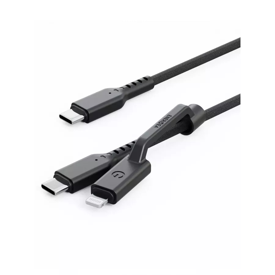 Купить Кабель EnergEA FLOW Duo USB-C to USB-C PD240W/480Mbps 5A + Lightning MFI PD60W 3A Nanoweave, 1.5м, черный в Сочи. Вид 3