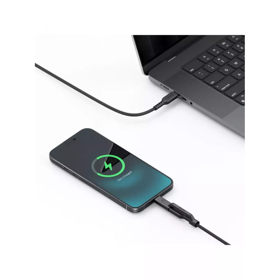 Купить Кабель EnergEA FLOW Duo USB-C to USB-C PD240W/480Mbps 5A + Lightning MFI PD60W 3A Nanoweave, 1.5м, черный в Сочи. Вид 4