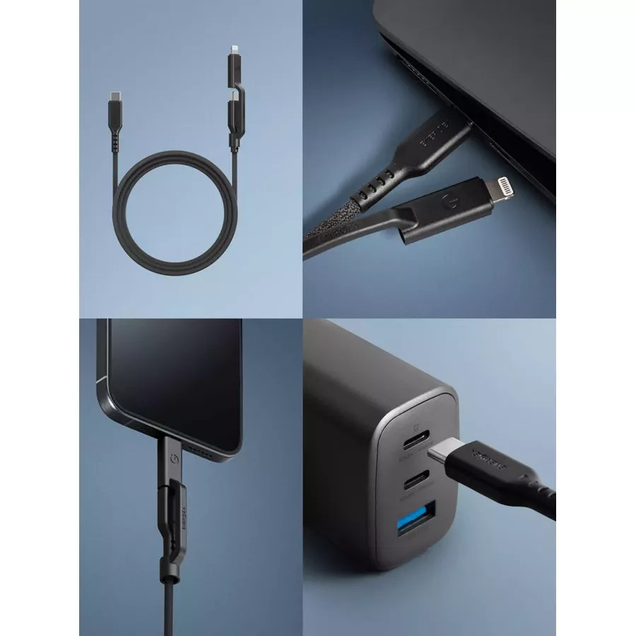 Купить Кабель EnergEA FLOW Duo USB-C to USB-C PD240W/480Mbps 5A + Lightning MFI PD60W 3A Nanoweave, 1.5м, черный в Сочи. Вид 5