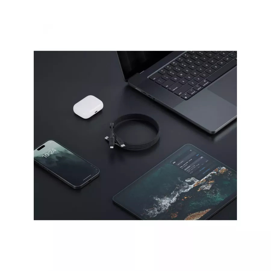 Купить Кабель EnergEA FLOW Duo USB-C to USB-C PD240W/480Mbps 5A + Lightning MFI PD60W 3A Nanoweave, 1.5м, черный в Сочи. Вид 7