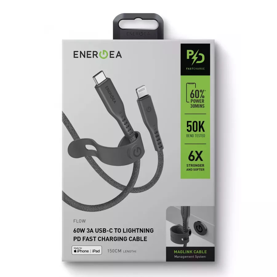 Купить Кабель EnergEA FLOW USB-C to Lightning C94 PD60W 3A Nanoweave Magnetic tie, 1.5м, черный в Сочи. Вид 7