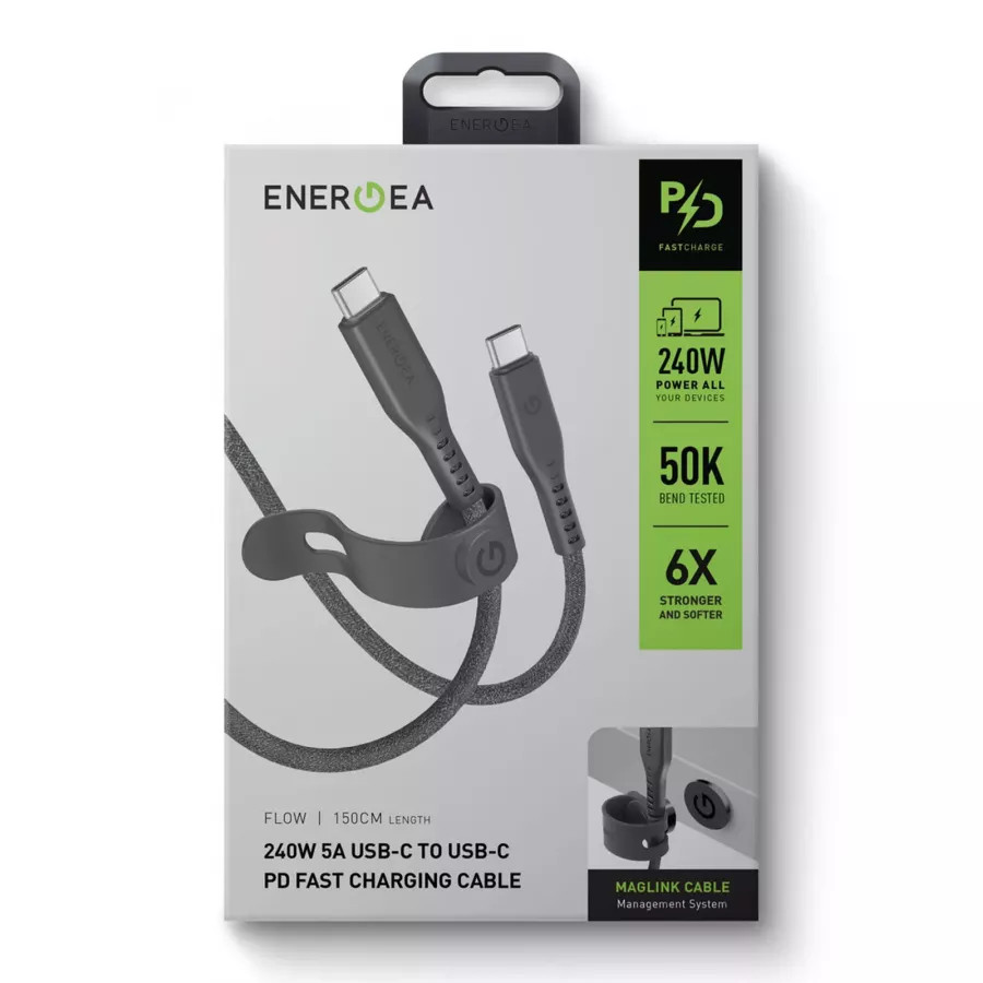 Купить Кабель EnergEA FLOW USB-C to USB-C PD240W 5A Nanoweave Magnetic tie, 1.5м, черный в Сочи. Вид 7