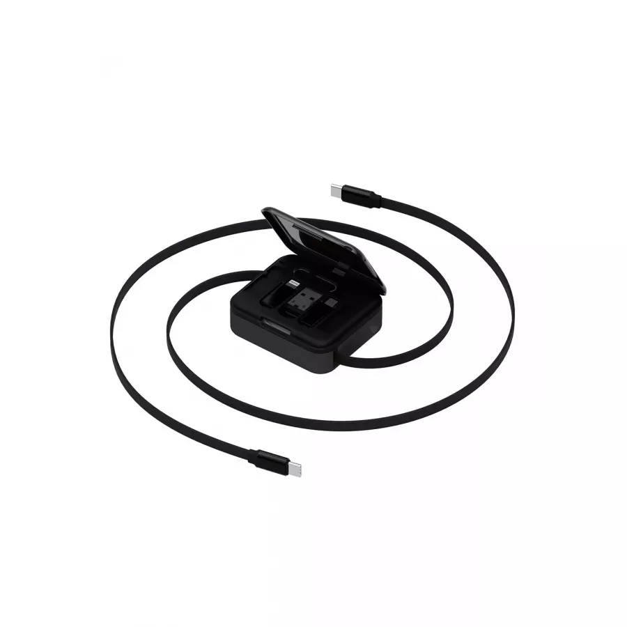 Купить Кабель Energea Bazic GoCharge Loop Cable Kit 5-in-1 Micro/USB-A/C/Lightning Retractable 1.0м, черный в Сочи. Вид 1