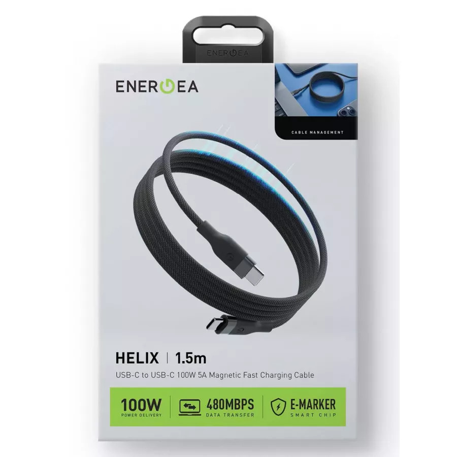 Купить Кабель EnergEA HELIX Magnetic 1.5м USB-C to USB-C 100W 480Mbps, черный в Сочи. Вид 8