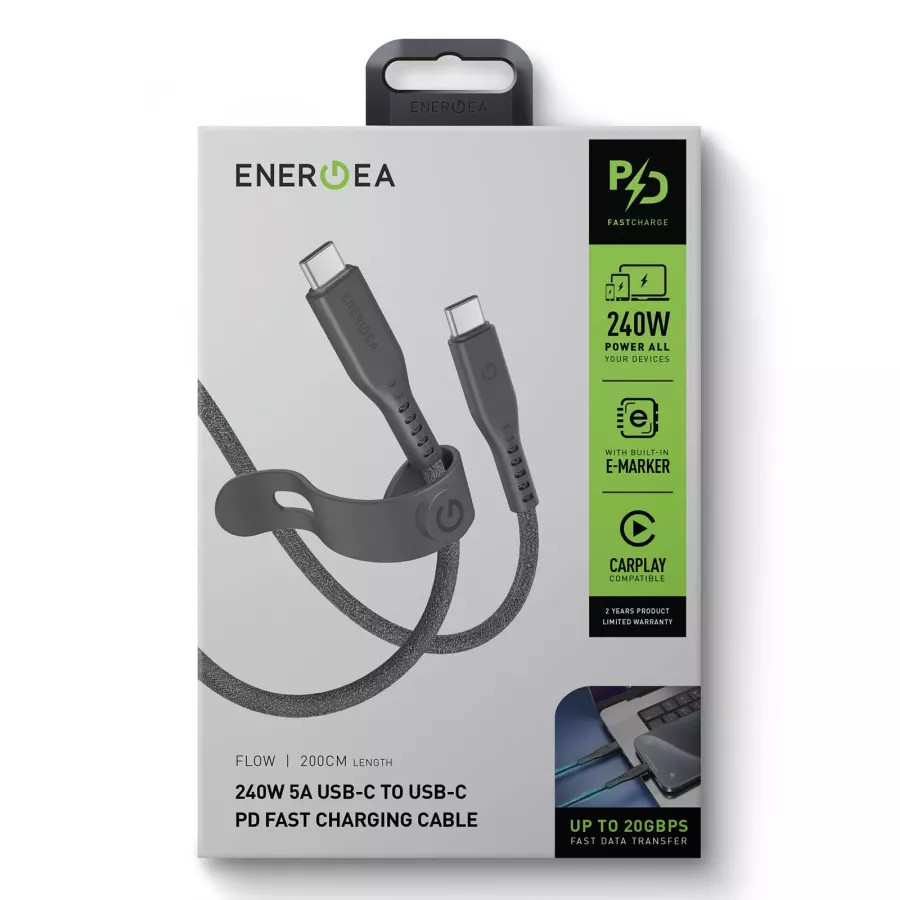 Купить Кабель EnergEA FLOW USB-C to USB-C 3.2 Gen2/20Gbps PD240W 5A Nanoweave Magnetic tie, 2м, черный в Сочи. Вид 6