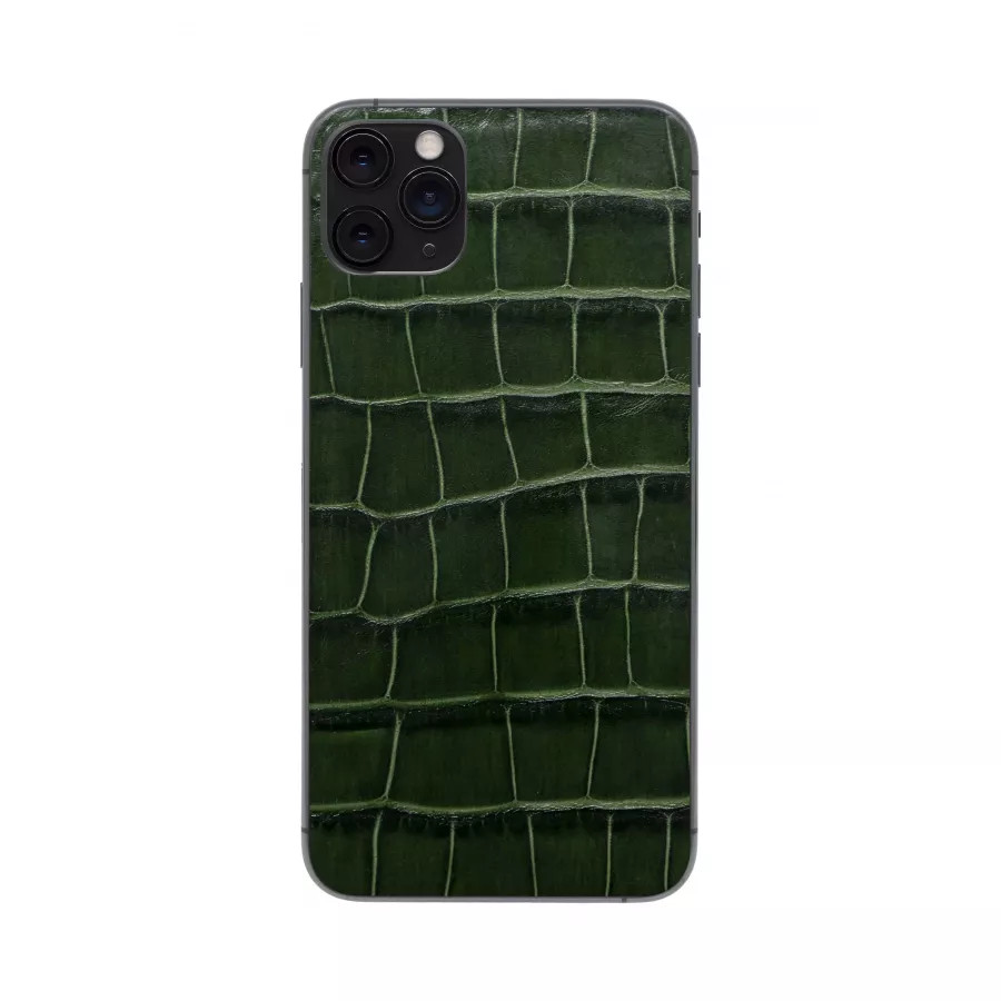 Купить Защитная наклейка из натуральной кожи для iPhone 11 Pro Max, Вид Темно-зеленый в Сочи. Вид 3