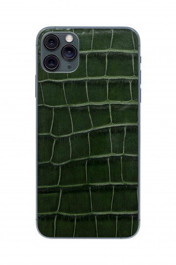 Защитная наклейка из натуральной кожи для iPhone 11 Pro Max, Вид Темно-зеленый. Вид 1
