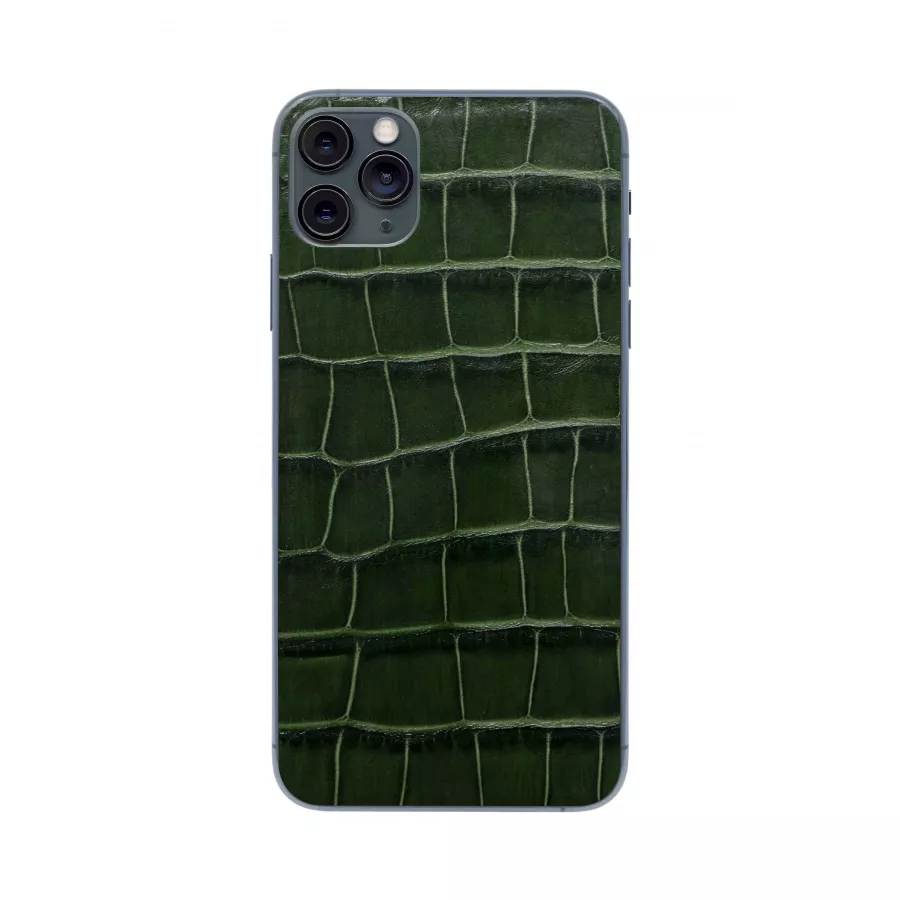 Защитная наклейка из натуральной кожи для iPhone 11 Pro Max, Вид Темно-зеленый. Вид 1