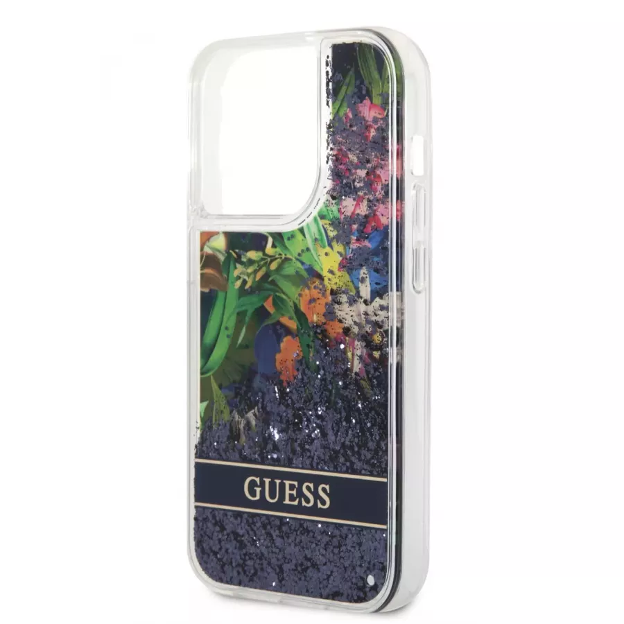 Купить Чехол Guess чехол Liquid Glitter Flower Hard для iPhone 14 Pro, голубой в Сочи. Вид 1