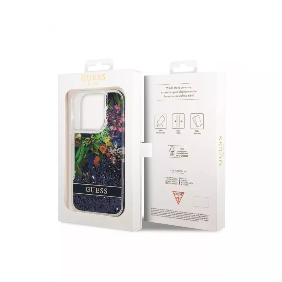 Купить Чехол Guess чехол Liquid Glitter Flower Hard для iPhone 14 Pro, голубой в Сочи. Вид 5