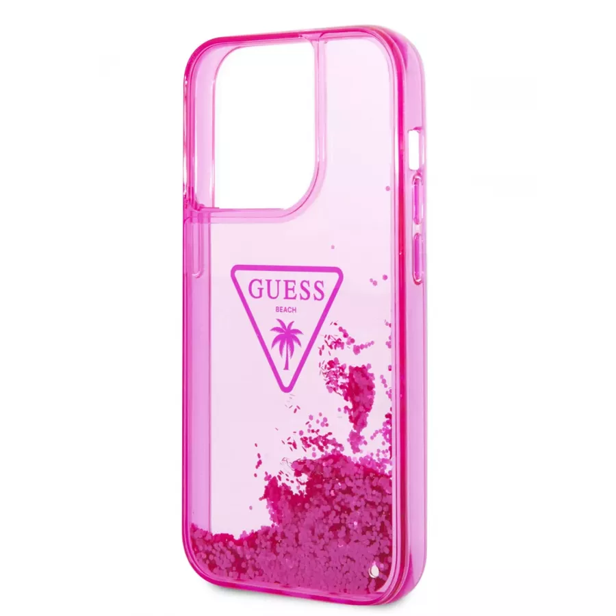 Купить Чехол Guess чехол Liquid Glitter Triangle logo Hard для iPhone 14 Pro, Translucent Fuschia в Сочи. Вид 1