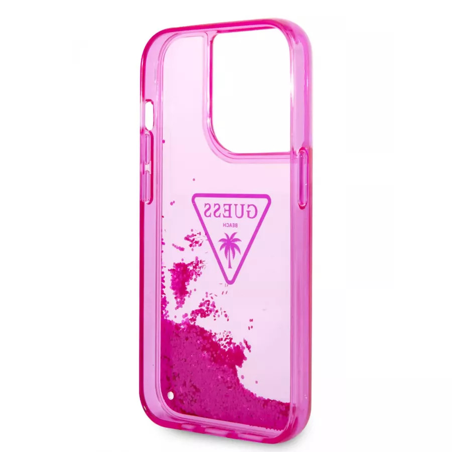 Купить Чехол Guess чехол Liquid Glitter Triangle logo Hard для iPhone 14 Pro, Translucent Fuschia в Сочи. Вид 2