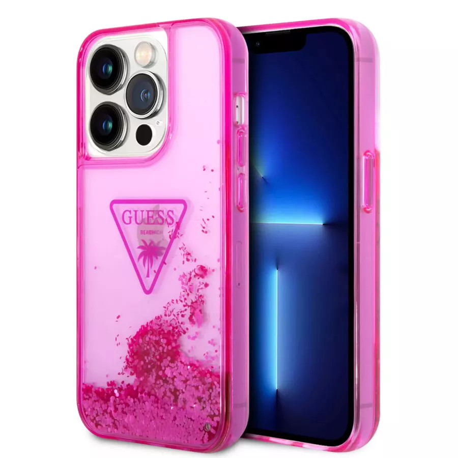 Купить Чехол Guess чехол Liquid Glitter Triangle logo Hard для iPhone 14 Pro, Translucent Fuschia в Сочи. Вид 3