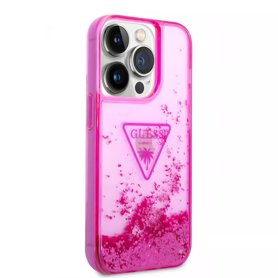 Купить Чехол Guess чехол Liquid Glitter Triangle logo Hard для iPhone 14 Pro, Translucent Fuschia в Сочи. Вид 4