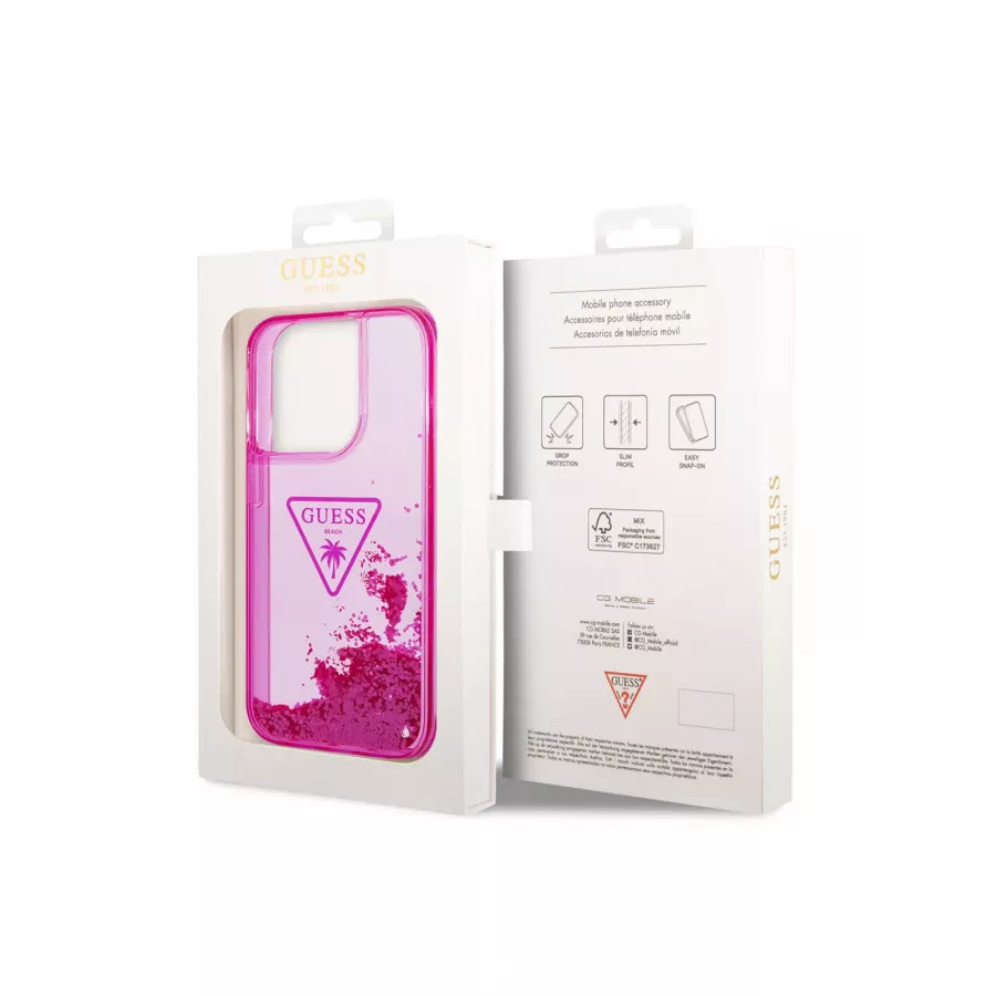 Купить Чехол Guess чехол Liquid Glitter Triangle logo Hard для iPhone 14 Pro, Translucent Fuschia в Сочи. Вид 5