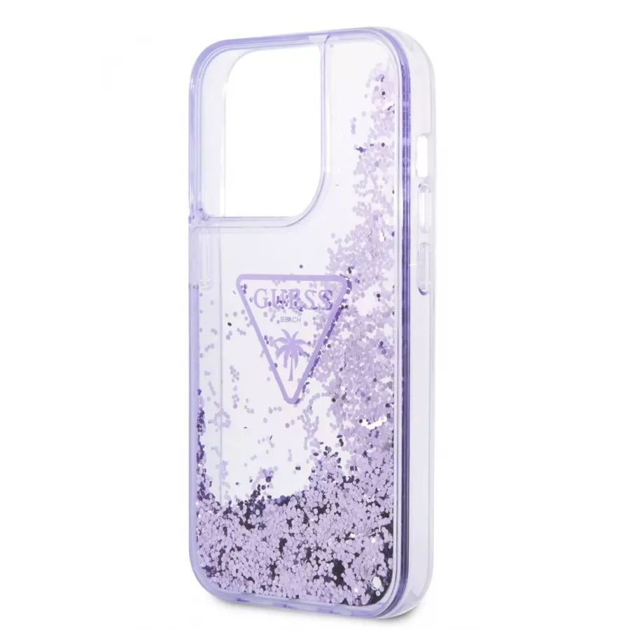 Купить Чехол Guess чехол Liquid Glitter Triangle logo Hard для iPhone 14 Pro, Translucent Purple в Сочи. Вид 1