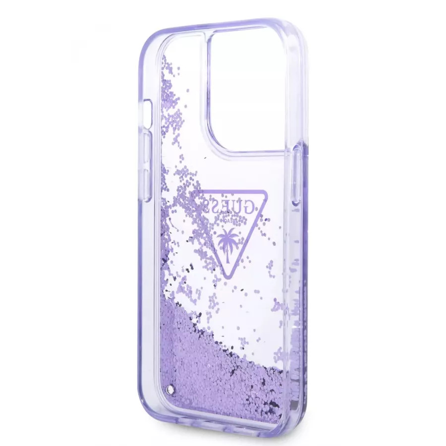 Купить Чехол Guess чехол Liquid Glitter Triangle logo Hard для iPhone 14 Pro, Translucent Purple в Сочи. Вид 2