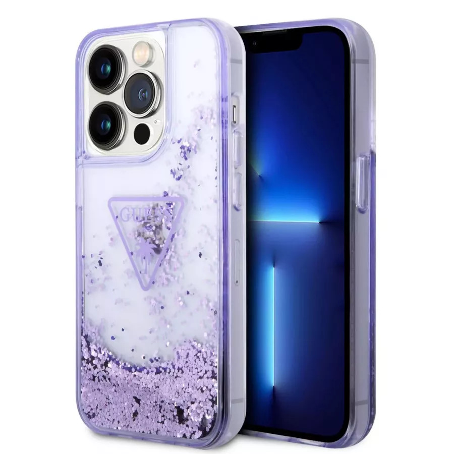 Купить Чехол Guess чехол Liquid Glitter Triangle logo Hard для iPhone 14 Pro, Translucent Purple в Сочи. Вид 3