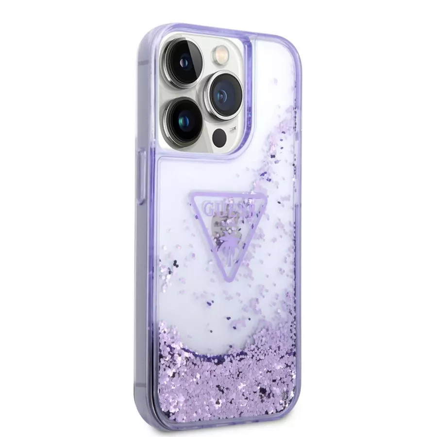 Купить Чехол Guess чехол Liquid Glitter Triangle logo Hard для iPhone 14 Pro, Translucent Purple в Сочи. Вид 4
