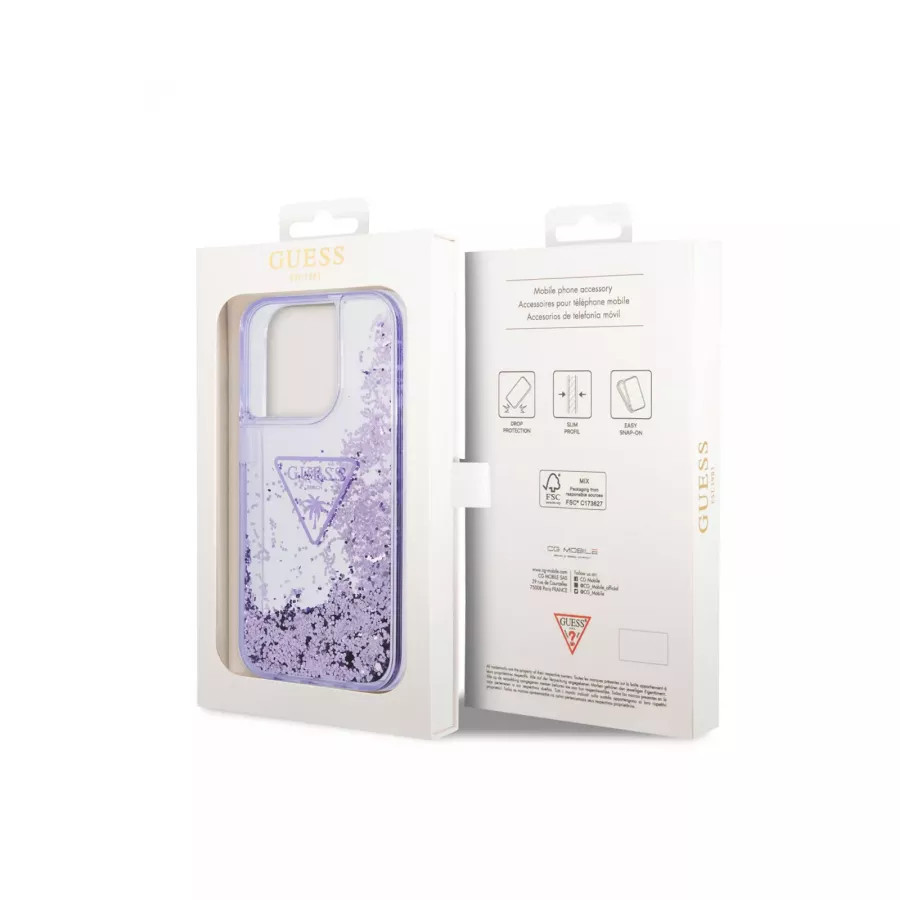 Купить Чехол Guess чехол Liquid Glitter Triangle logo Hard для iPhone 14 Pro, Translucent Purple в Сочи. Вид 5