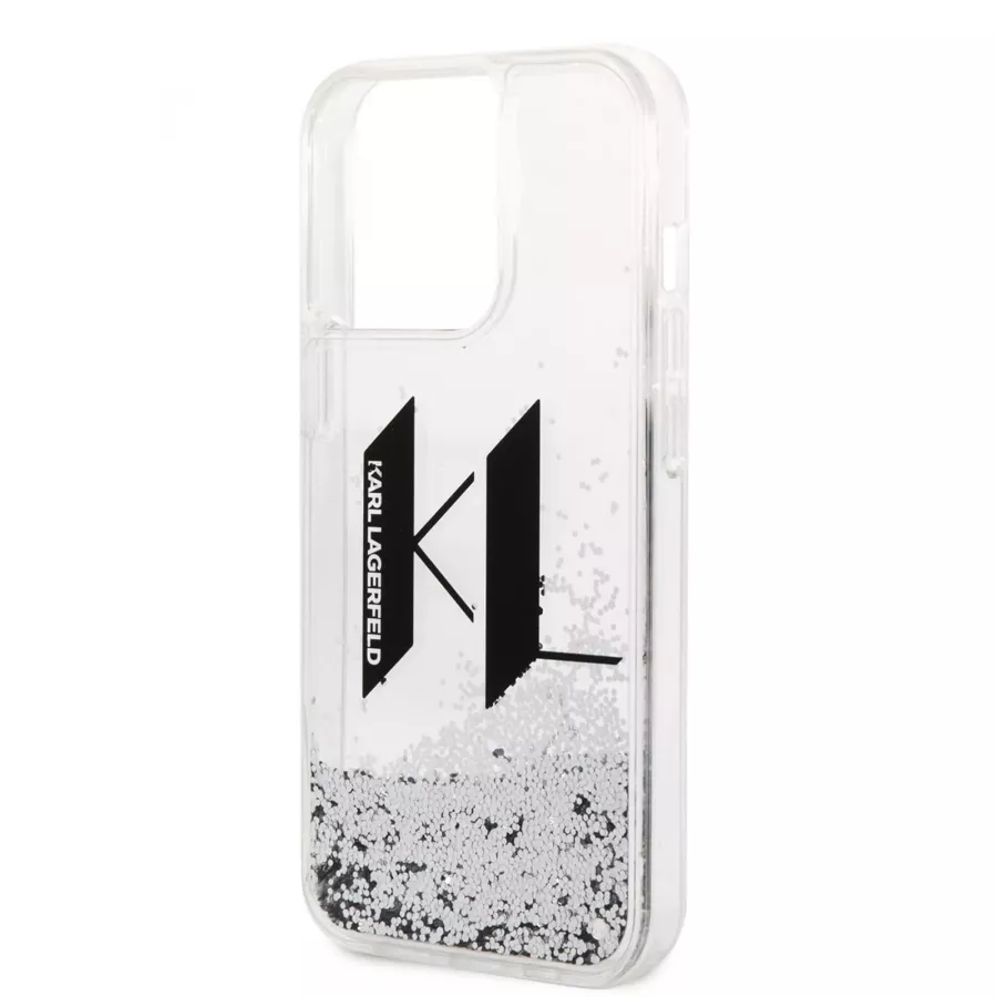 Купить Чехол Lagerfeld Liquid glitter Big KL logo Hard для iPhone 14 Pro, серебристый в Сочи. Вид 1