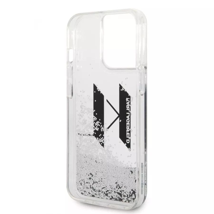 Купить Чехол Lagerfeld Liquid glitter Big KL logo Hard для iPhone 14 Pro, серебристый в Сочи. Вид 2