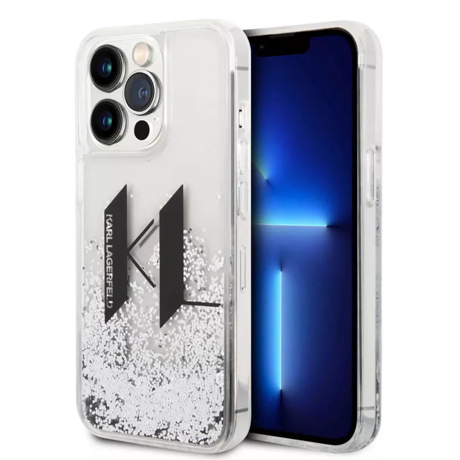 Купить Чехол Lagerfeld Liquid glitter Big KL logo Hard для iPhone 14 Pro, серебристый в Сочи. Вид 3