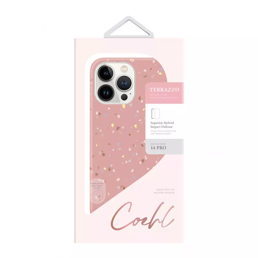 Купить Чехол Uniq COEHL Terrazzo для iPhone 14 Pro, Coral Pink в Сочи. Вид 3