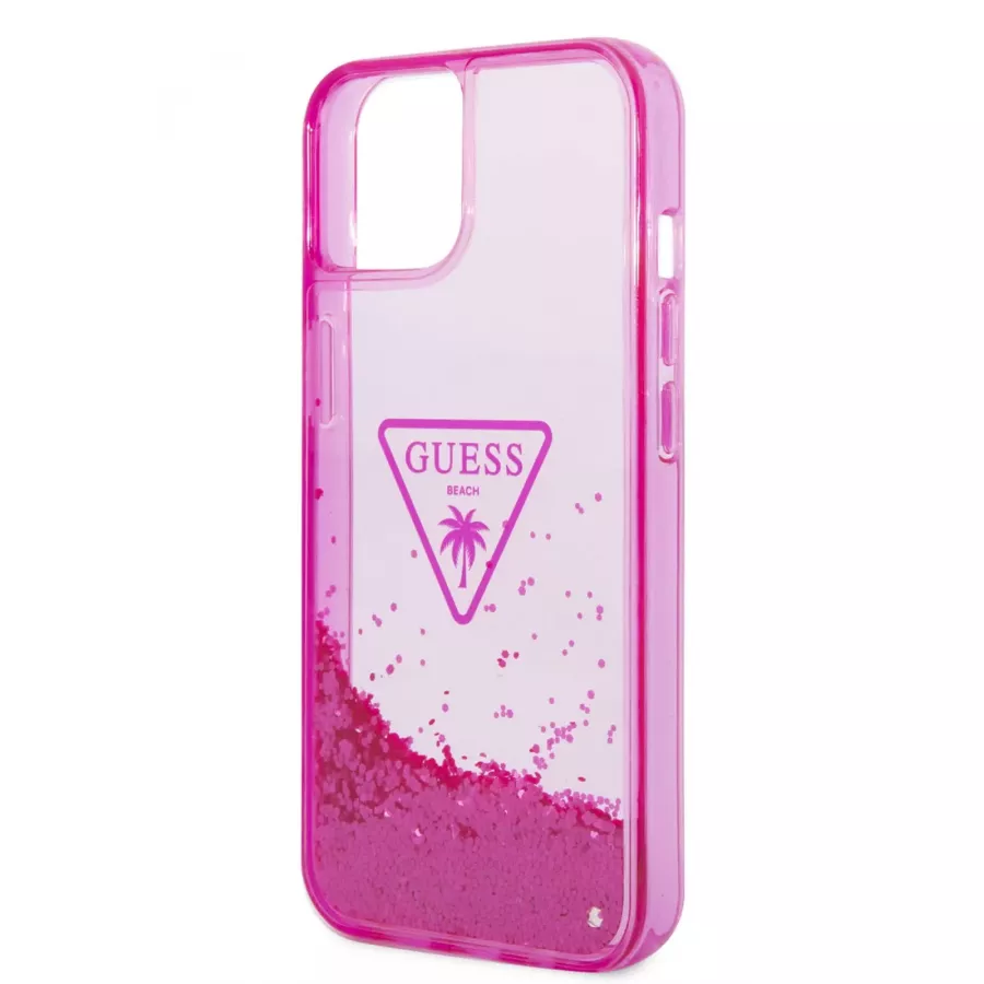 Купить Чехол Guess чехол Liquid Glitter Triangle logo Hard для iPhone 13/14, Translucent Fuschia в Сочи. Вид 1