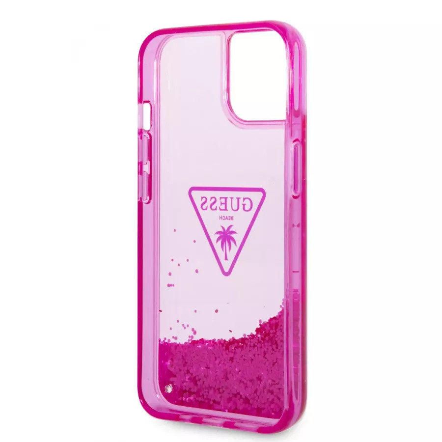 Купить Чехол Guess чехол Liquid Glitter Triangle logo Hard для iPhone 13/14, Translucent Fuschia в Сочи. Вид 2