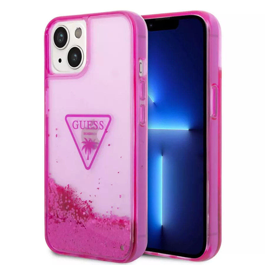 Купить Чехол Guess чехол Liquid Glitter Triangle logo Hard для iPhone 13/14, Translucent Fuschia в Сочи. Вид 3