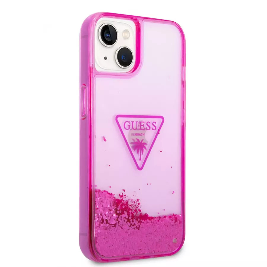 Купить Чехол Guess чехол Liquid Glitter Triangle logo Hard для iPhone 13/14, Translucent Fuschia в Сочи. Вид 4