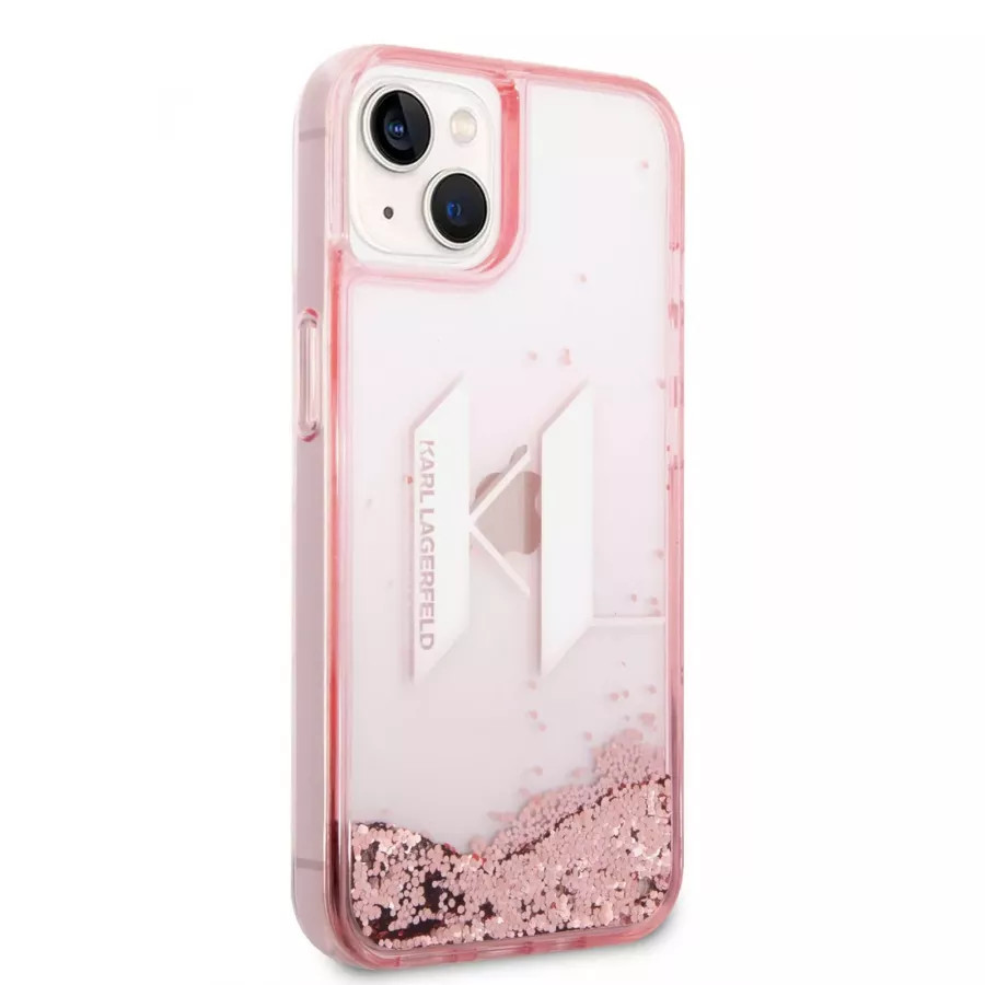 Купить Чехол Lagerfeld Liquid glitter Big KL logo Hard для iPhone 13/14, розовый в Сочи. Вид 4