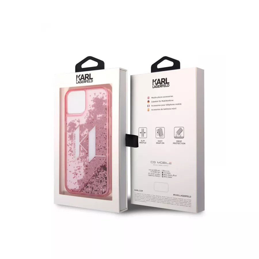Купить Чехол Lagerfeld Liquid glitter Big KL logo Hard для iPhone 13/14, розовый в Сочи. Вид 5