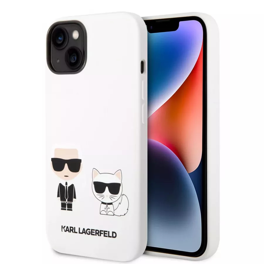 Купить Чехол Lagerfeld 3D Liquid silicone Karl & Choupette Hard для iPhone 13/14, белый в Сочи. Вид 3