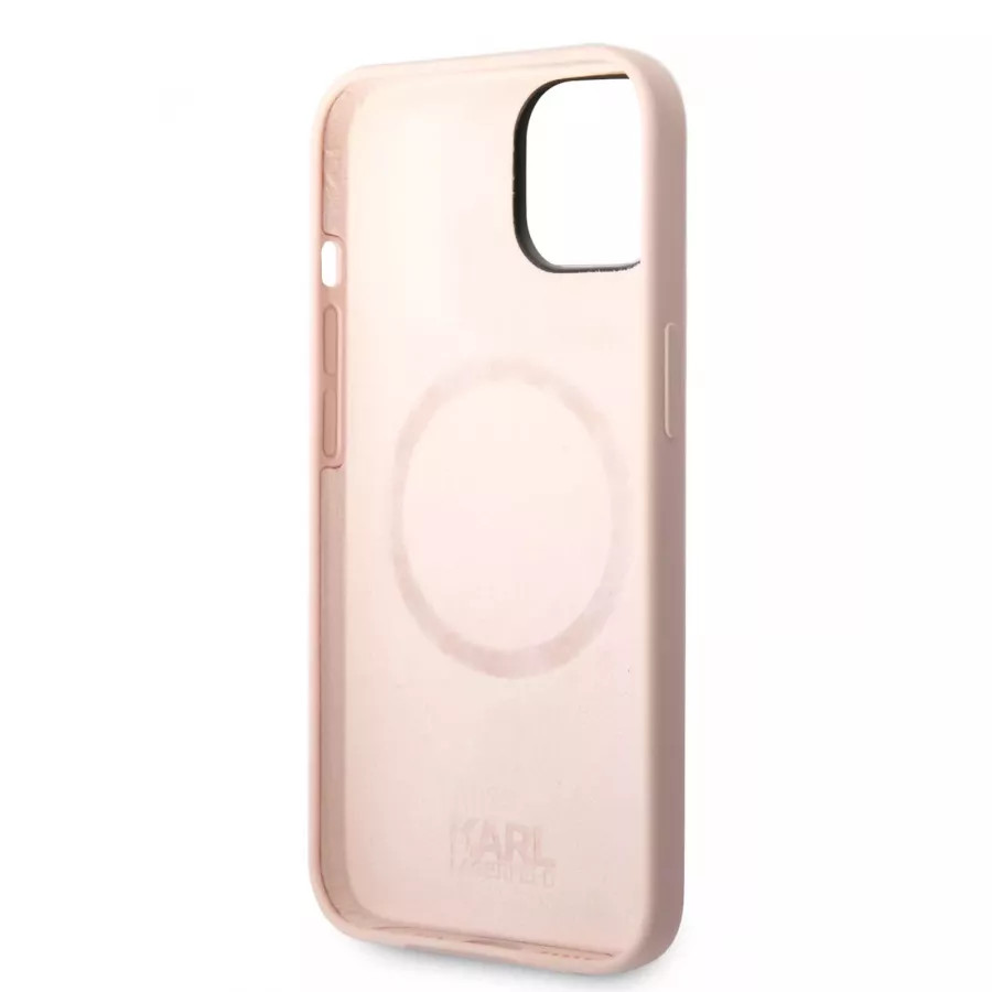 Купить Чехол Lagerfeld 3D Liquid silicone Karl's Head Hard (MagSafe) для iPhone 13/14, розовый в Сочи. Вид 2